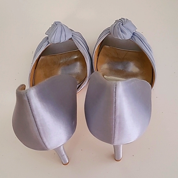 Bagley Mischka Musica Blue Satin Love Knot Open Toe Heels - Picture 10 of 16